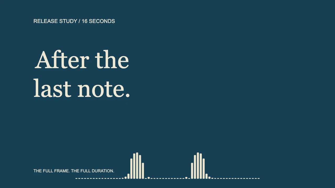 Actual VisualizerWave export with After the last note in cream lettering and frequency bars on a deep blue background