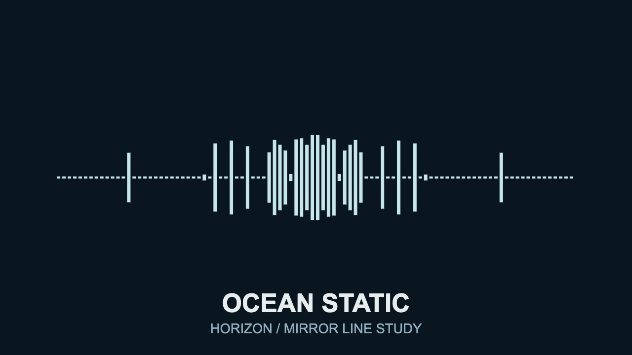 Pale cyan mirrored frequency bars across a dark background, with Ocean Static artist and track text below, rendered in VisualizerWave