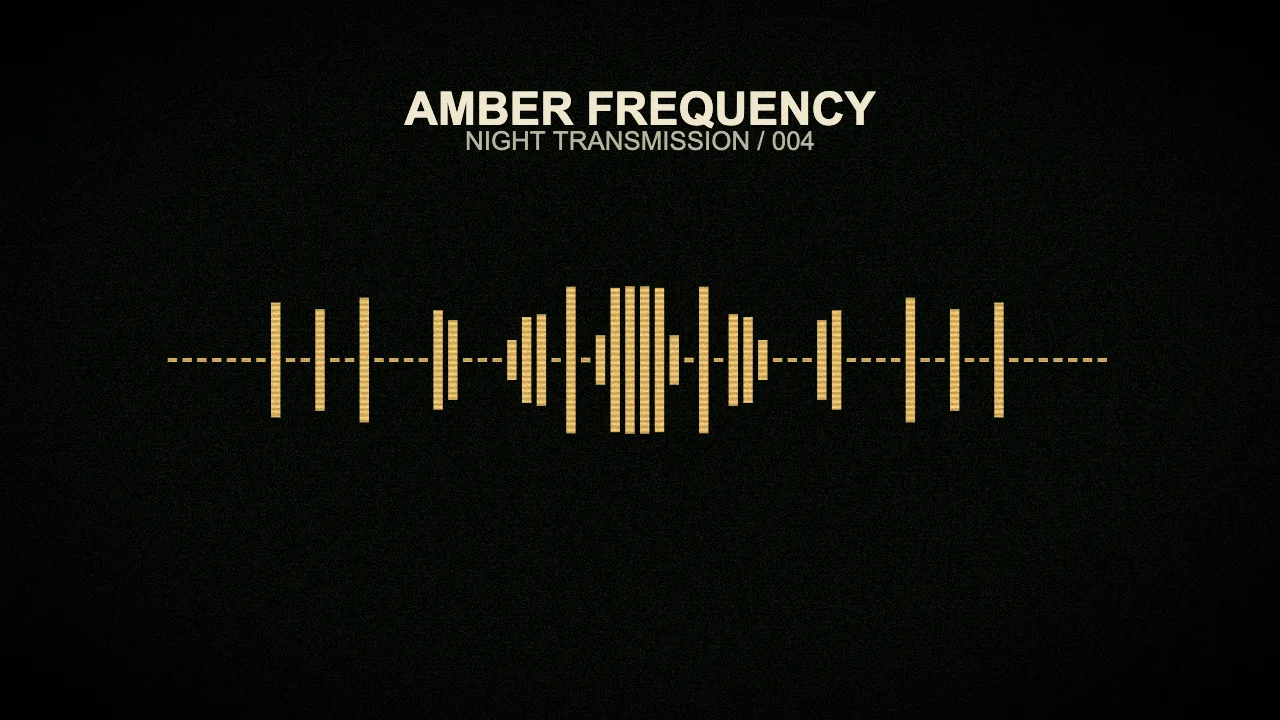 Actual VisualizerWave output with an amber mirrored spectrum, subtle CRT texture and sharp Amber Frequency title on a dark green background